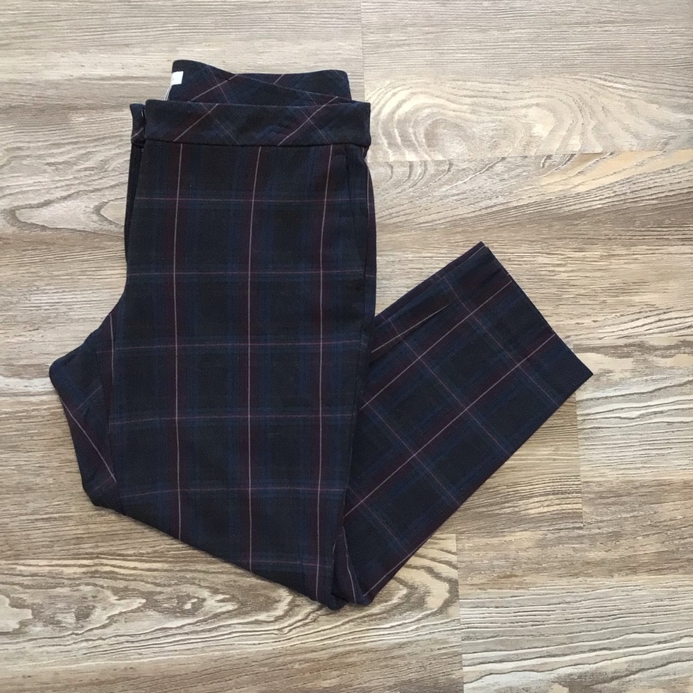 J Jill Premium Bi-Stretch Blue Plaid Mid Rise Tapered Leg Ankle Length Pants 10P